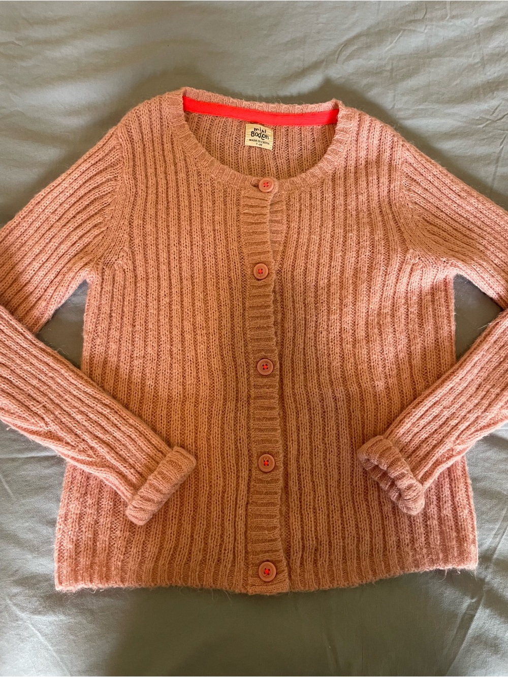 Mini Boden Pink Ribbed Button Cardigan